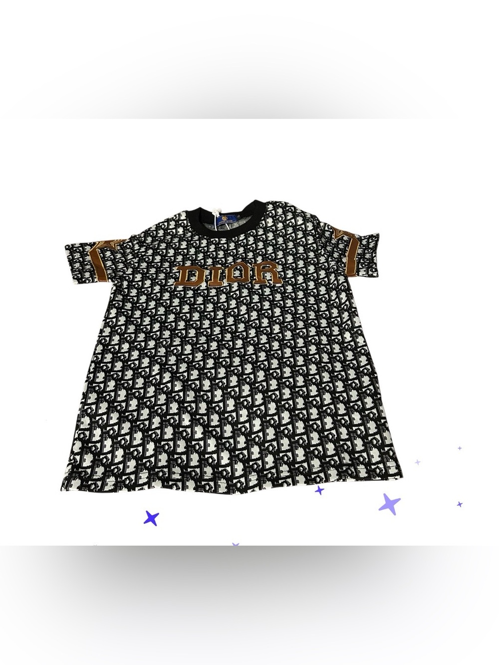 Kid Dior Black & White Monogram Short-Sleeve Tee with Gold Accents